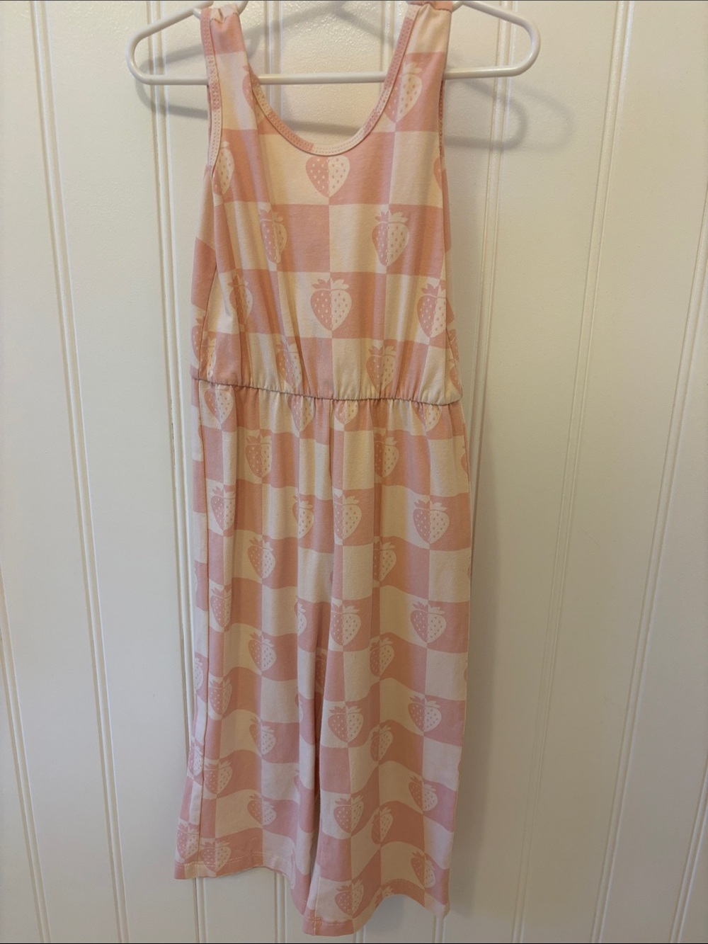 Alice & Ames | Pink & Cream Strawberry Check Sleeveless Jumpsuit